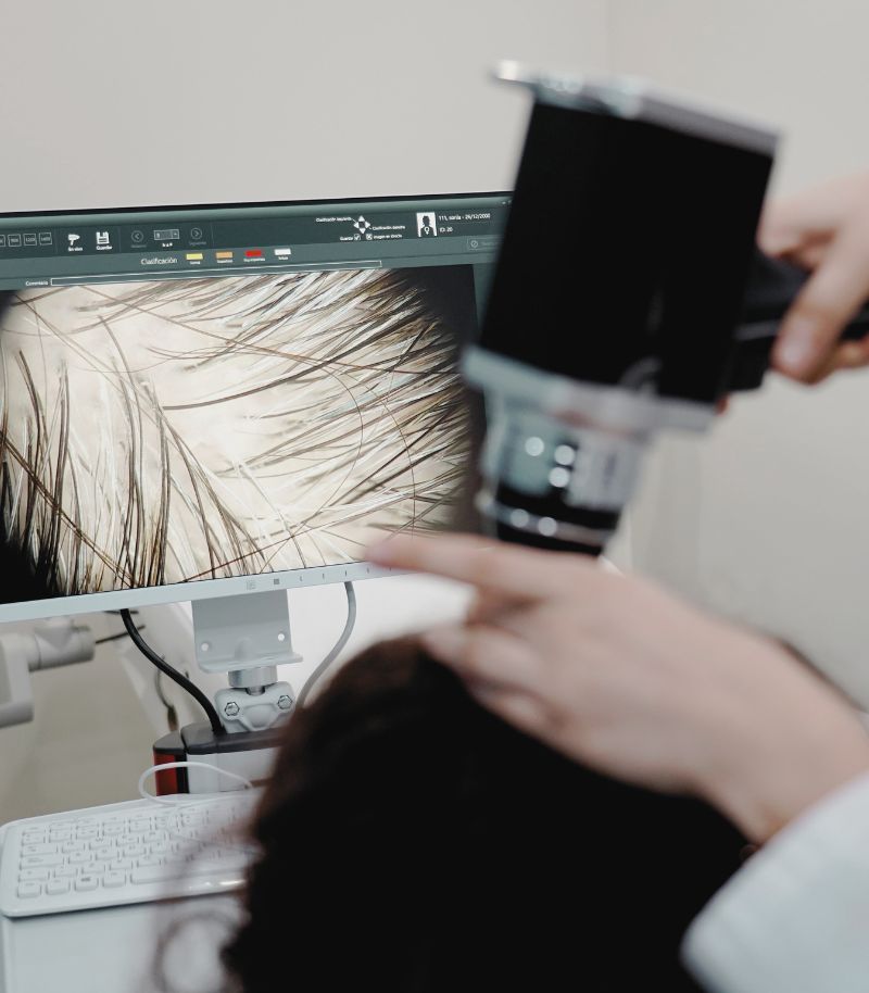Exploración física y visual en consulta especializada en alopecia Exploración física y visual en consulta especializada en alopecia